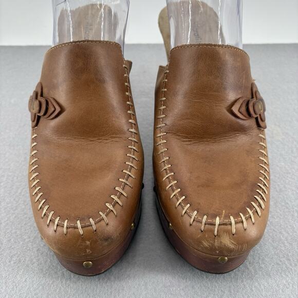 Vintage Y2K 90s Chunky Xhilaration Platform Brown Leather Mule Clogs Heel Sz 10 - Picture 5 of 16
